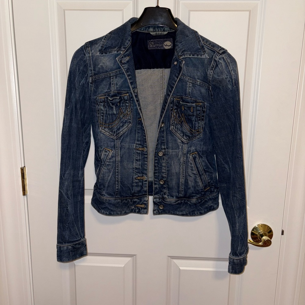 LTB Women's Denim Jacket Small Button Up Blue Wash Faded Detail